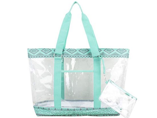 Eastsport Supreme Deluxe 100% Clear PVC Printed Large Beach Tote with Free Large Wristlet