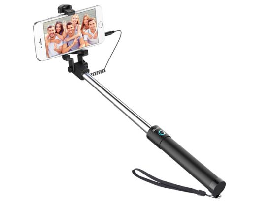 JETech Battery Free Selfie Stick Extendable Cable Control Self-portrait Monopod Pole with Mount Holder