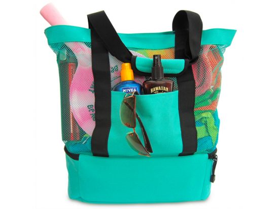 OdyseaCo - Aruba Beach Bag - Beach Tote w/Zipper & Insulated Cooler (Turquoise)