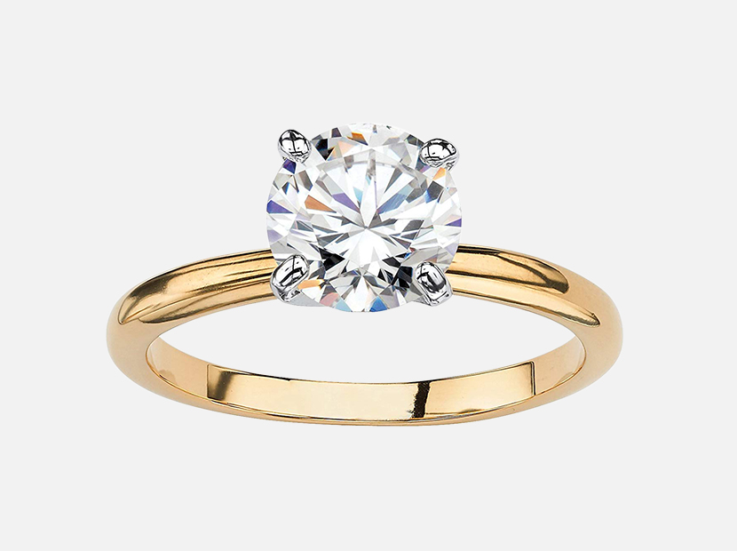 Palm Beach Jewelry 18K Yellow Gold Plated Round Cubic Zirconia Solitaire Engagement Ring.