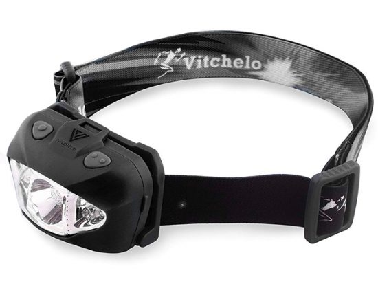 VITCHELO V800 Headlamp with White and Red LED Lights. Super Bright Head Light 168 Lumens