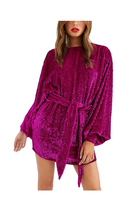 ASOS EDITION oversized blouson sleeve mini dress in sequin.