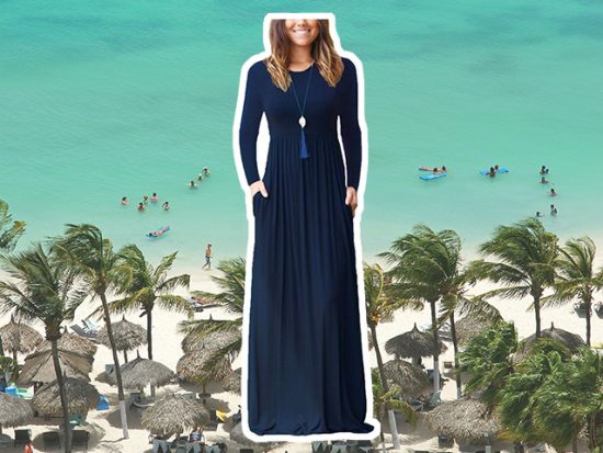 GRECERELLE Women's Long Sleeve Loose Plain Maxi Dress in Blue