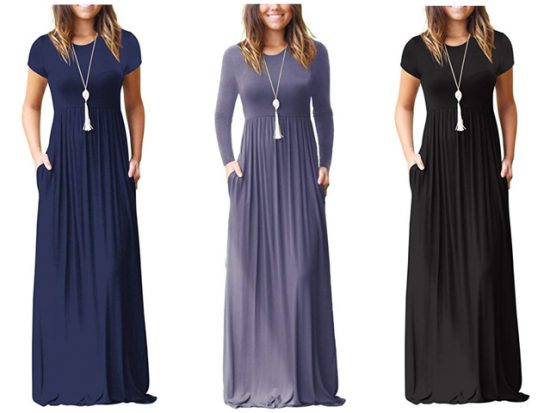 GRECERELLE Women's Short Sleeve and Long Sleeve Loose Plain Maxi Dresses Casual Long Dresses