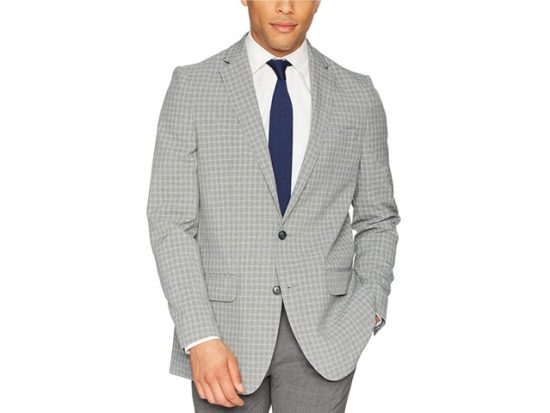  Haggar Men's Small Grid Fancy Slim Fit 2-Button Side Vent Sport Coat