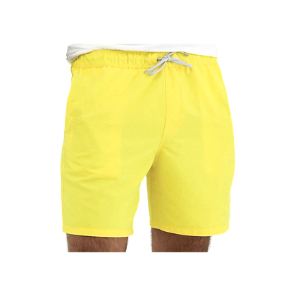 ASOS DESIGN swim shorts in yellow in mid length