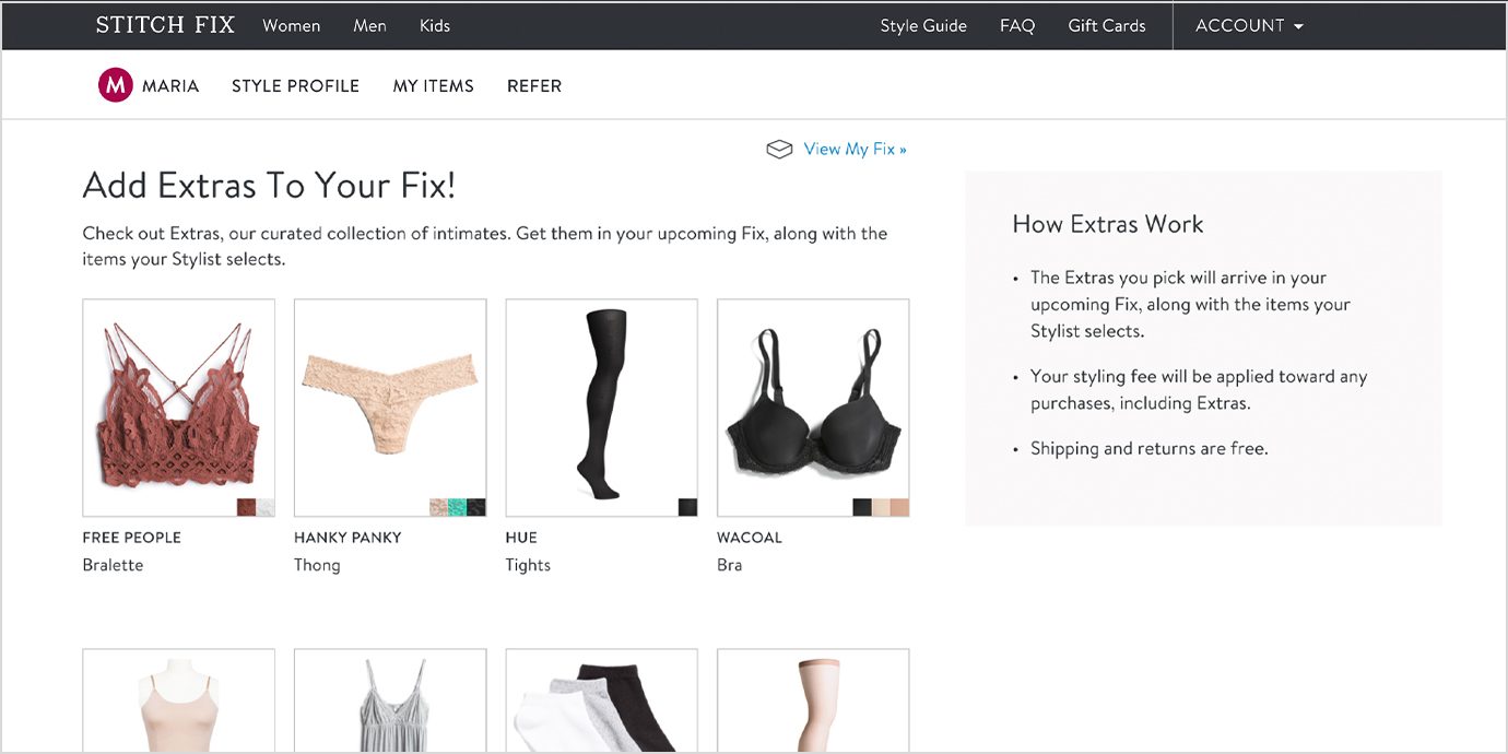 Screenshot of Adding Extras To Your Stitch Fix Box.