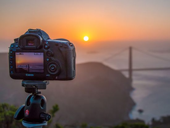 Camera set-up for a long exposure shot at sunset