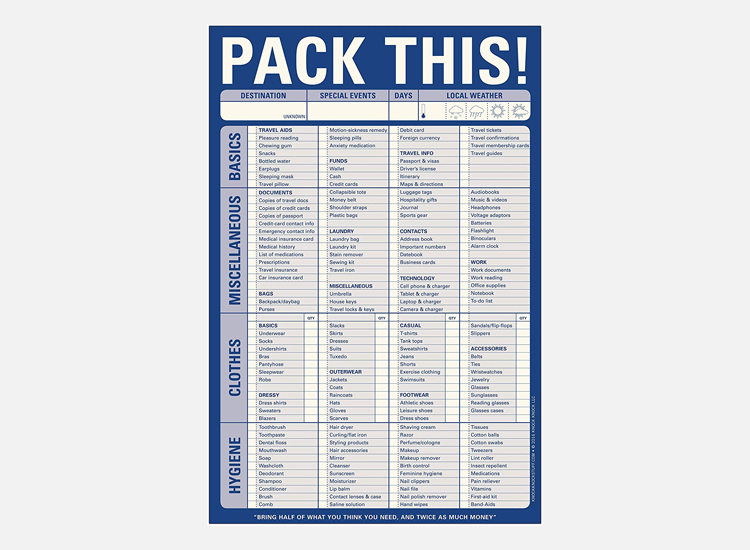 Knock Knock Pack This! Pad Packing List Notepad.