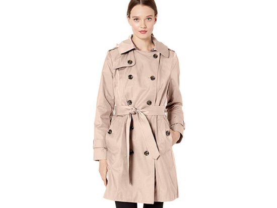 London Fog Women's 36" Length Double-Breasted Trench Coat with Belt.