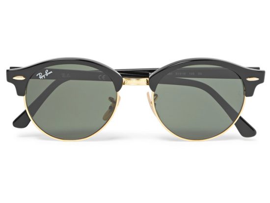 RAY-BAN Clubmaster Round-Frame Acetate And Gold-Tone Polarised Sunglasses