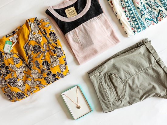 Stitch Fix Box items Laid-out on Bed.