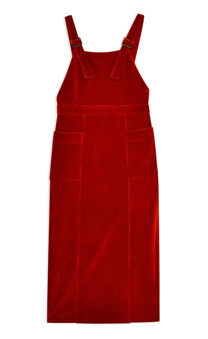 TOPSHOP CORDUROY MIDI PINAFORE DRESS