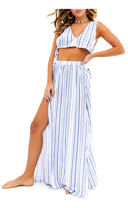 ASOS DESIGN jersey beach maxi skirt and crop top in stripe two-piece.