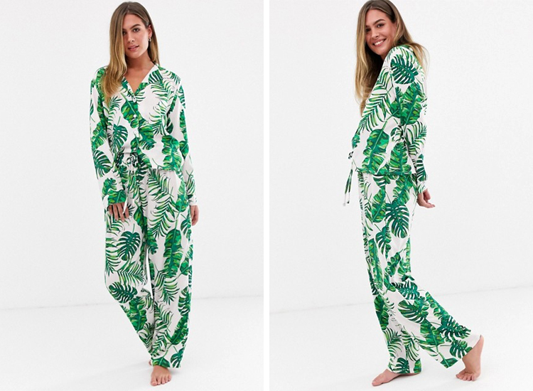 ASOS DESIGN palm print pyjama pants set in 100% modal.