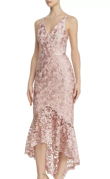 AVERY G Shimmery Floral-Embroidered Lace Dress.