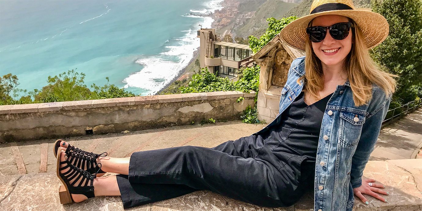 Anne in Sicily, Wearing the Comfortivia Blossom Sandals.