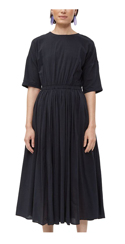 Black Crane Pleated Dress in Faded Black.