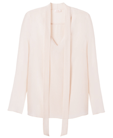 Cuyana Silk Bow Blouse in Pink.