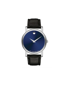 Movado Museum Blue Dial Black Leather Strap Men's Swiss Watch