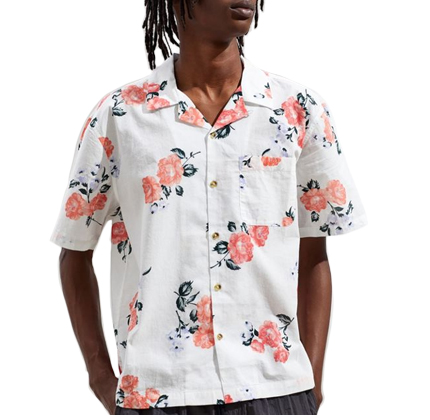 UO Printed Sheer Short Sleeve Button-Down Shirt.