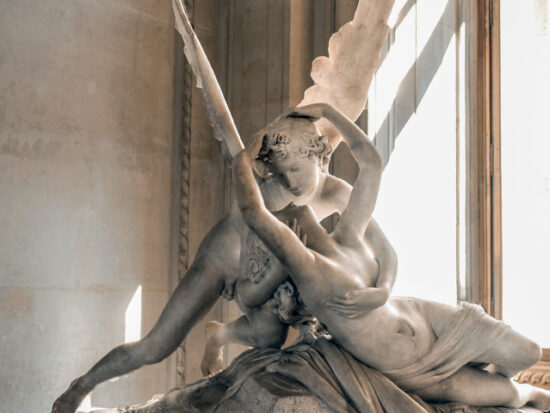 A scuplture in the Louvre Museum in Paris.