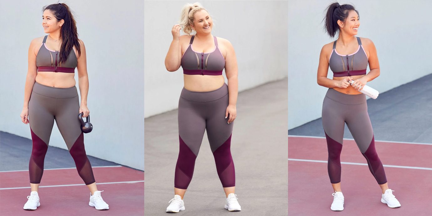 Fabletics outfit on three different sized models.