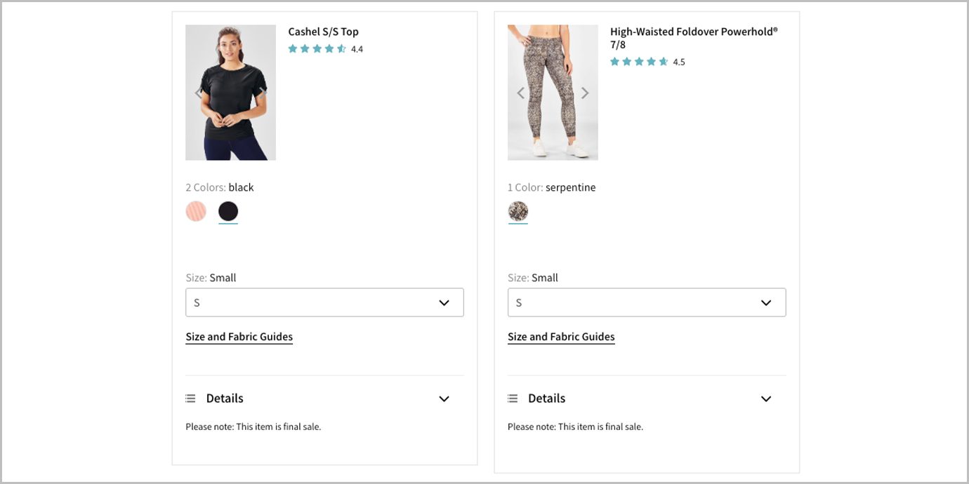 Items marked for final sale on Fabletics.