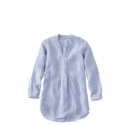 L.L.Bean Premium Washable Linen Shirt, Splitneck Tunic Long-Sleeve Stripe.