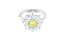 SUNSHINE RING, YELLOW, RHODIUM PLATED.