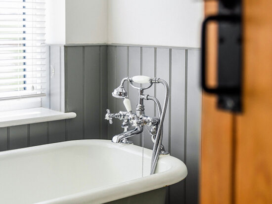 Tub in a bathroom.