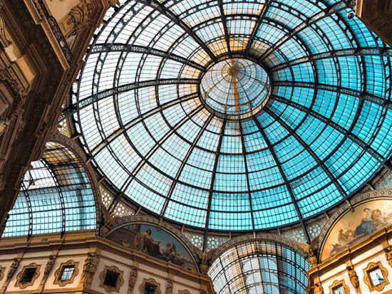 View of the ceiling of Galleria Vittorio Emanuele in Milan.