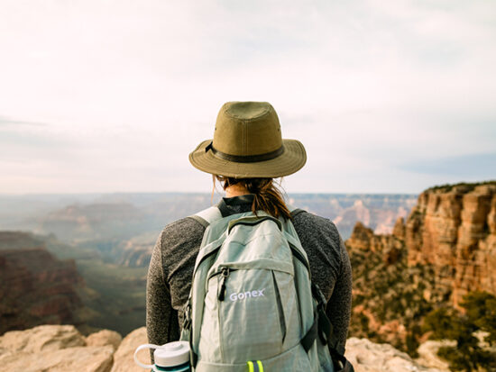 Woman looking out over the Grand Canyon.