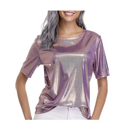 andy & natalie Shiny Tops for Women Oversized Shirt.