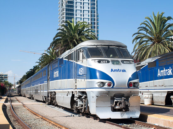 Amtrak train in the station.