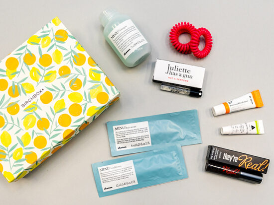 Birchbox unboxing flatlay of products.