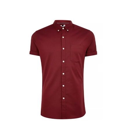 Topman Burgundy Stretch Skinny Oxford Shirt.