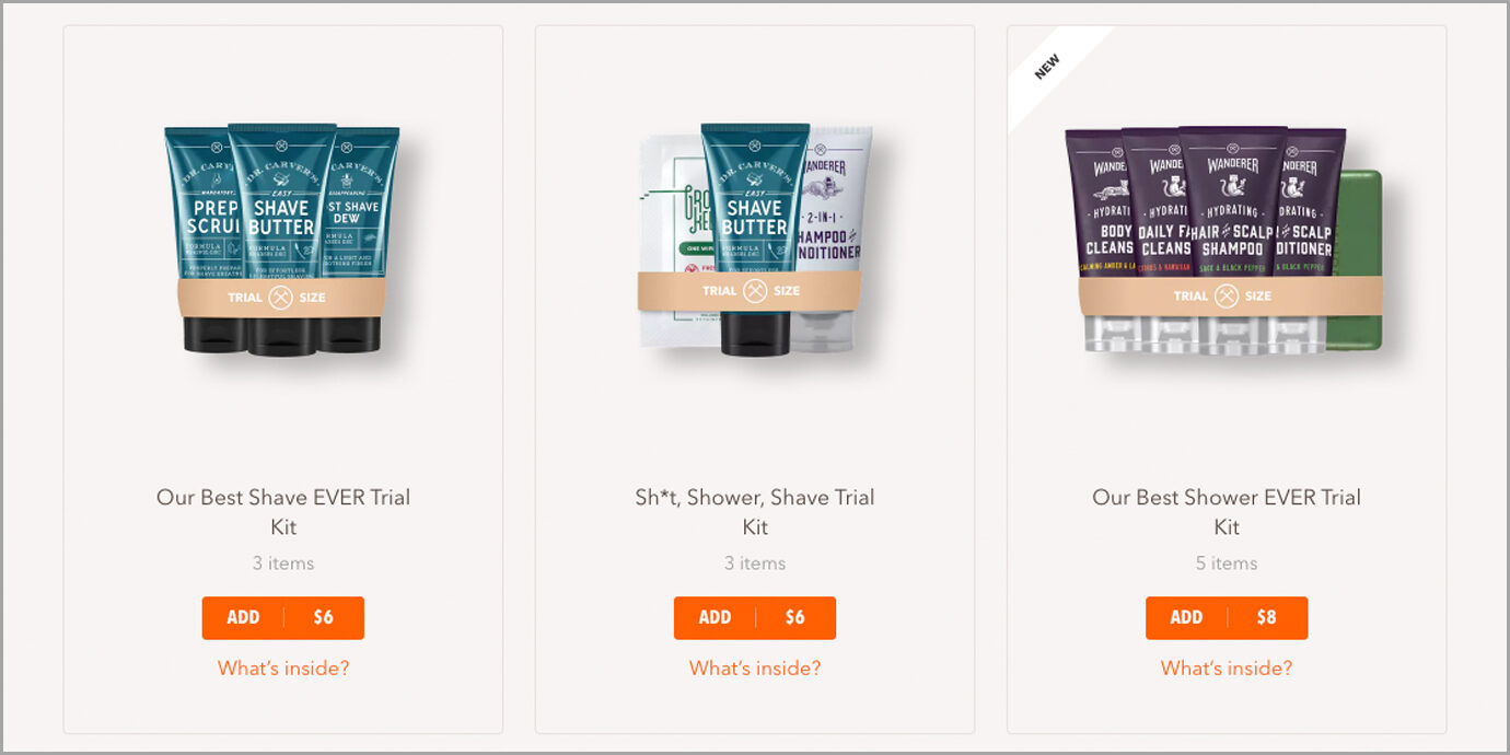 Dollar Shave Club Trial Kits on Website.