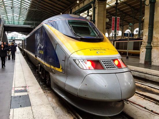 Eurostar train in station.