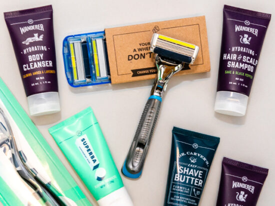 Flat lay of Dollar Shave Club Products.