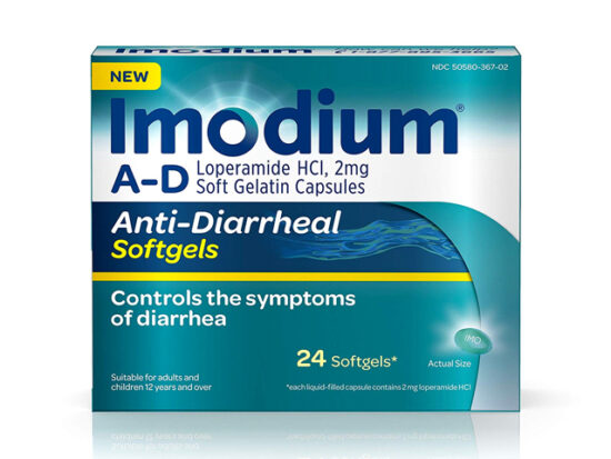 Imodium A-D Anti-Diarrheal Softgels.