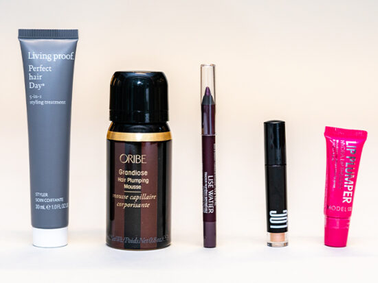 Line-up of Birchbox products.