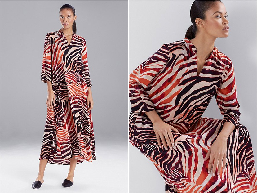 N by Natori Ombre Zebra Print Satin Long Caftan.