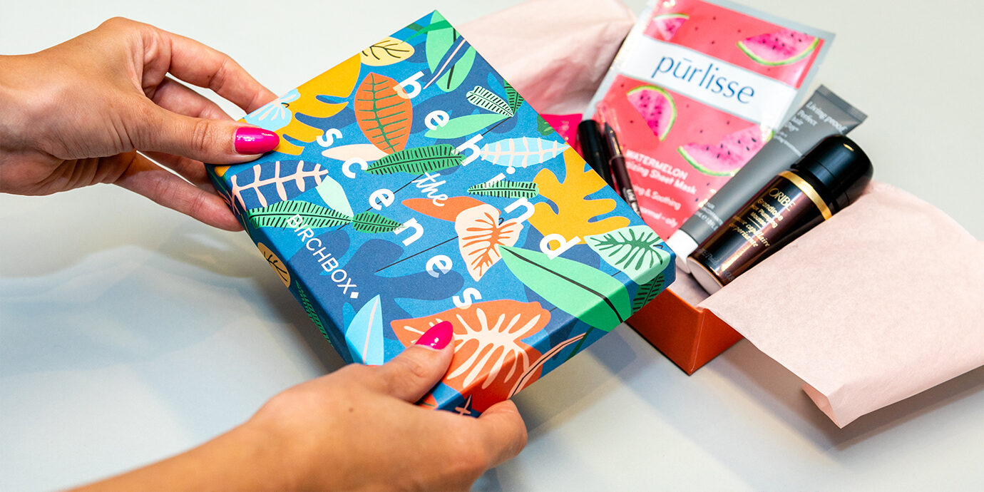 Opening a birchbox subscription box.