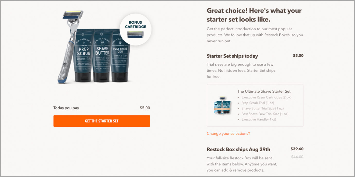 The Starter Set on Dollar Shave Club Screenshot.