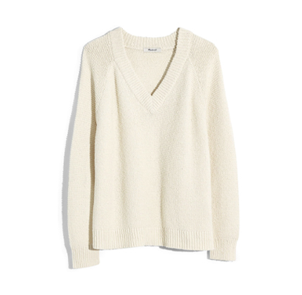 Arden V-Neck Pullover Sweater MADEWELL in Ivory.