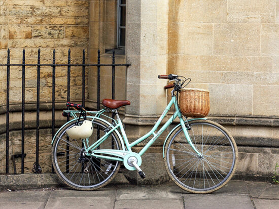 Bike locked outside.