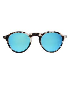 Capri Sunglasses White Tortoise With Sky Blue Mirrored Lenses.