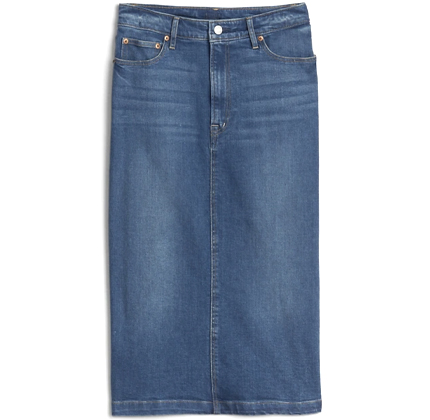 GAP High Rise Denim Midi Pencil Skirt.