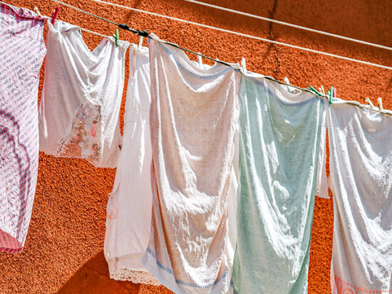 Laundry handing on a line.